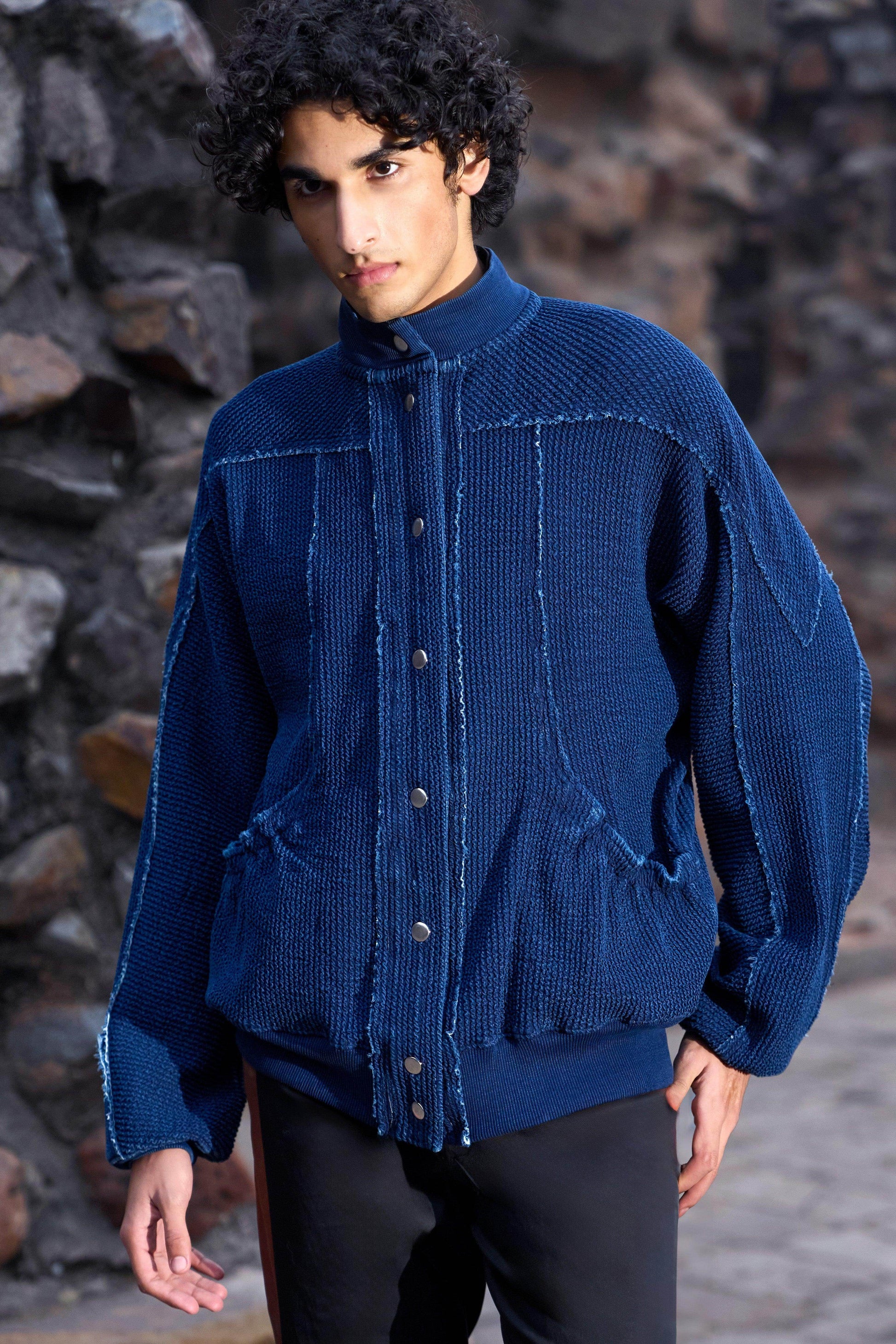 INDIGO KNITTED TEXTURED JACKET - dash and dot