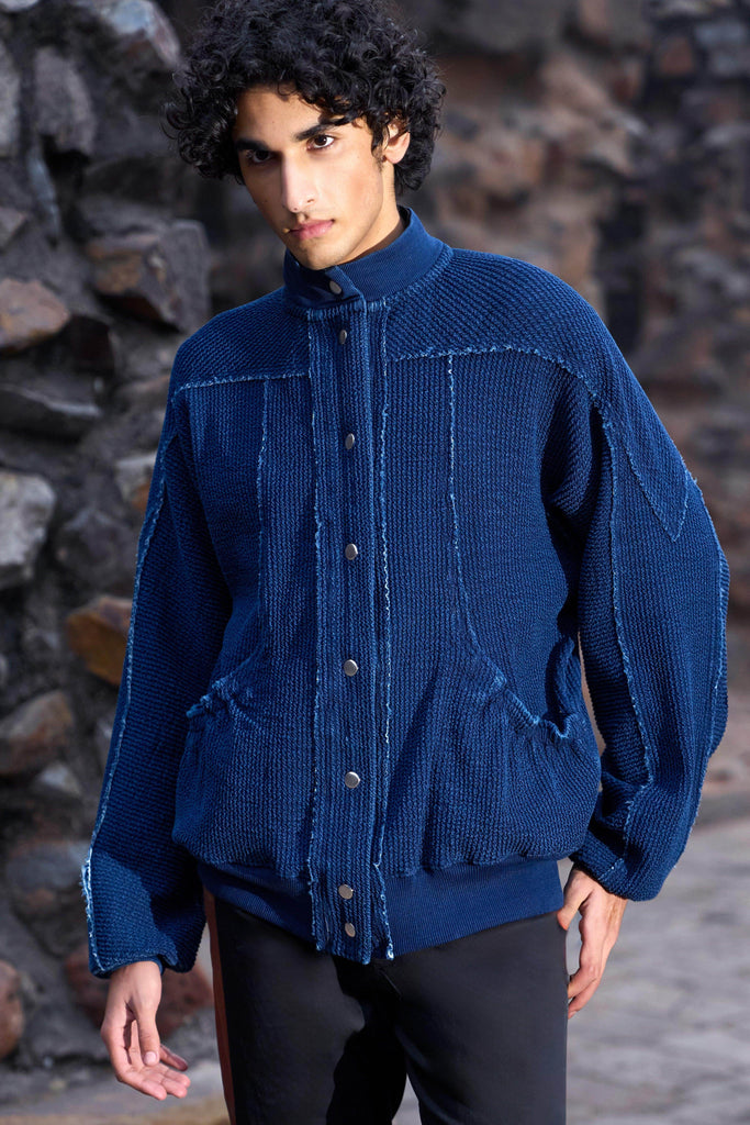 INDIGO KNITTED TEXTURED JACKET - dash and dot dash and dot