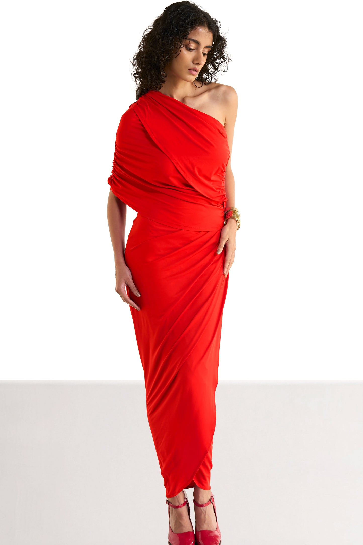 RUCHED DRAPED KNIT SKIRT