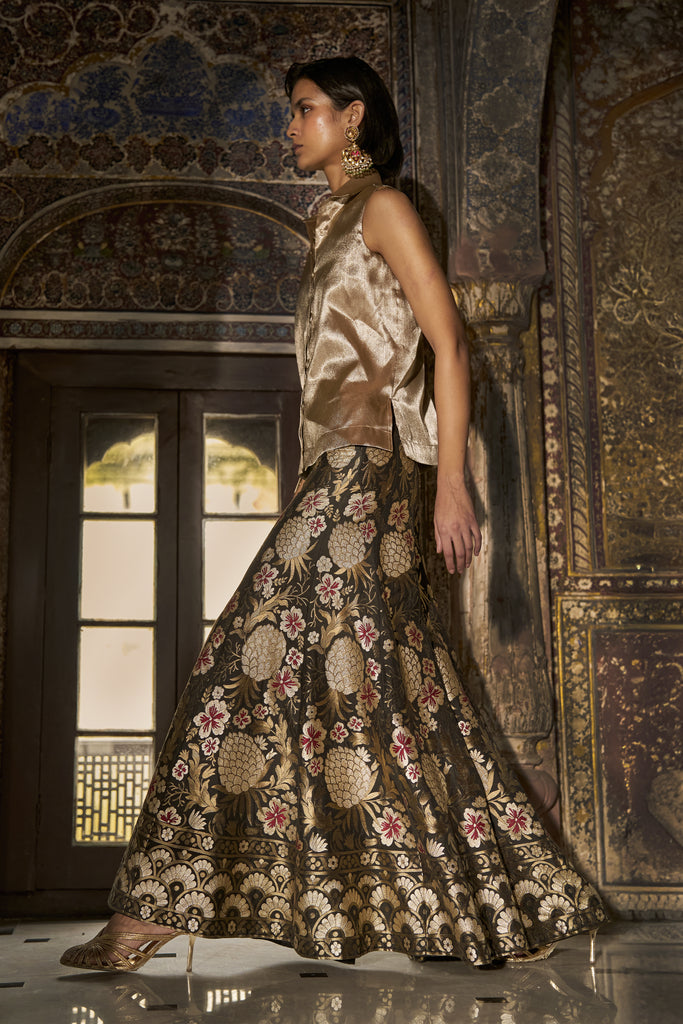 BENARES BROCADE FLARED MOTIF PANT dash and dot