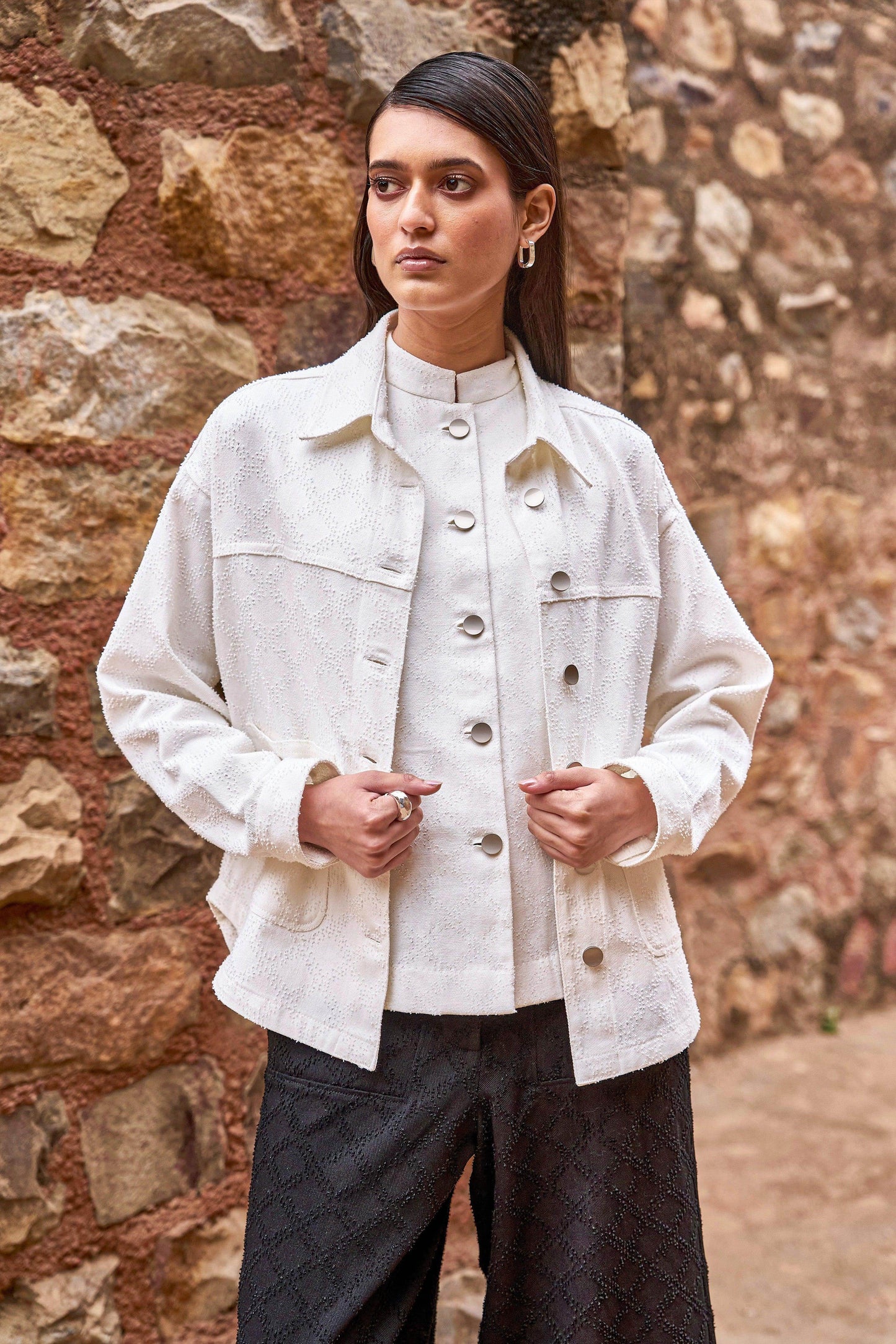 TEXTURED DENIM SHACKET AND PANT - dash and dot