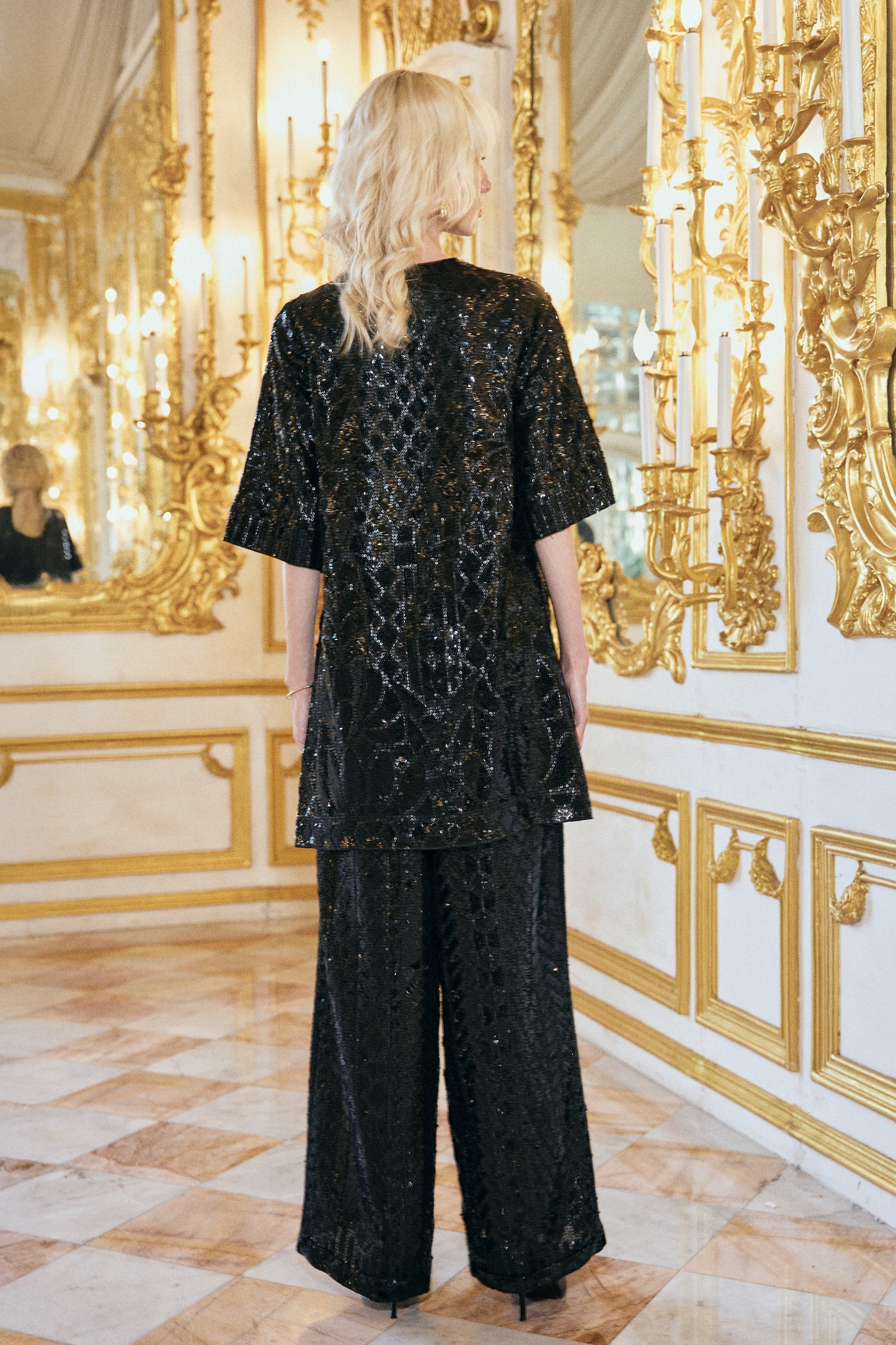 BLACK SEQUIN EMBROIDERED SET