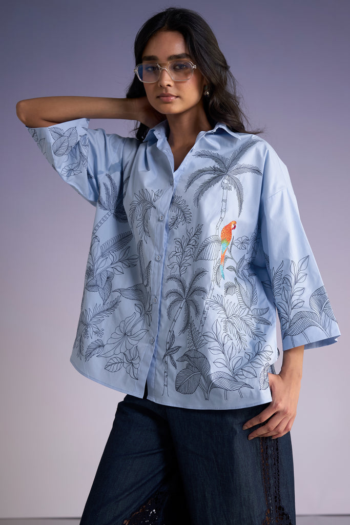 JARDIN EMBROIDERED BOXY SHIRT dash and dot