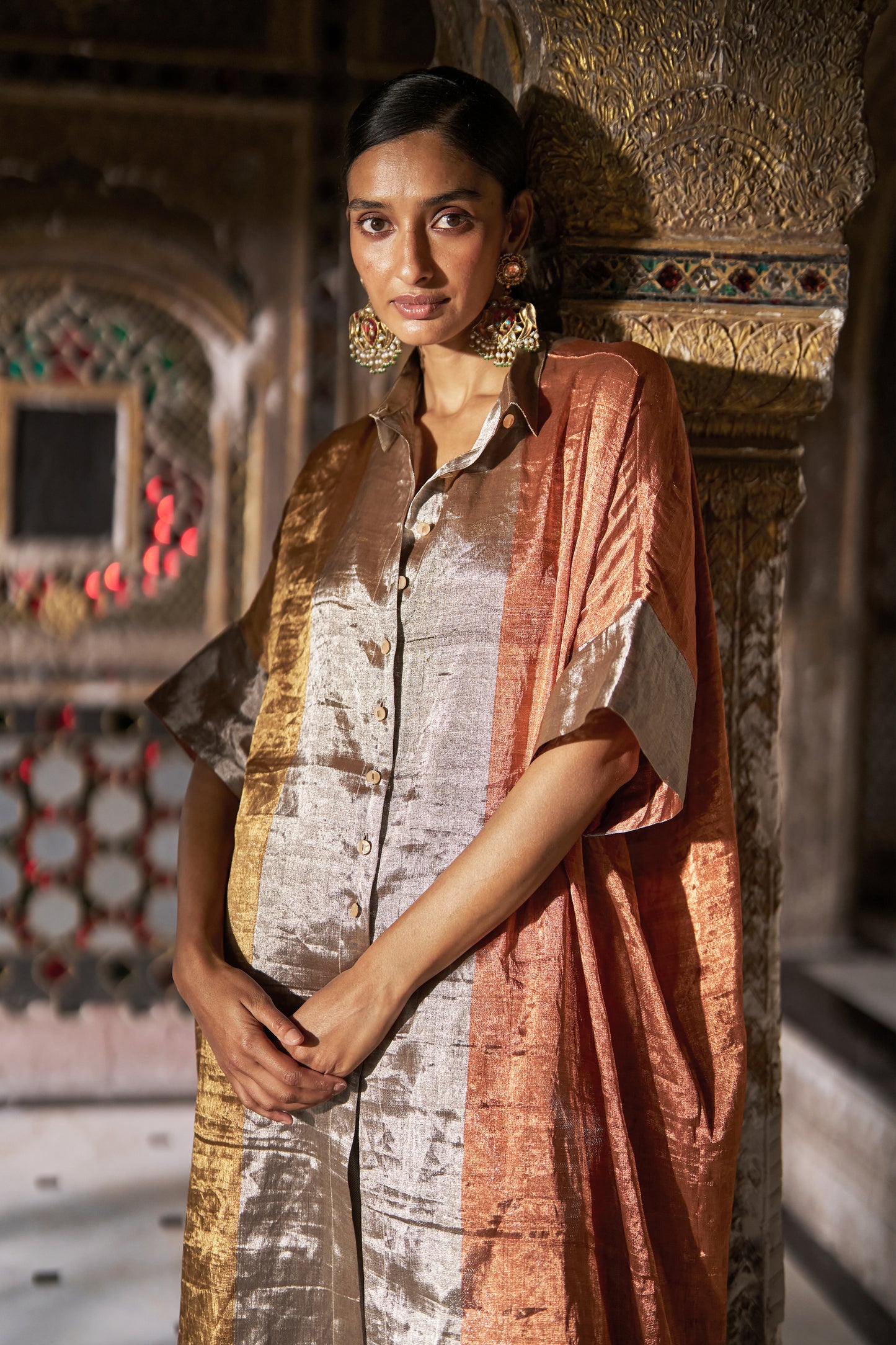 BENARES TISSUE STRIPED LONGLINE TOP