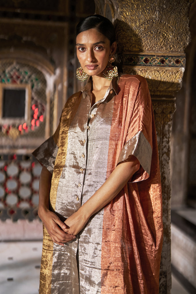 BENARES TISSUE STRIPED LONGLINE TOP dash and dot