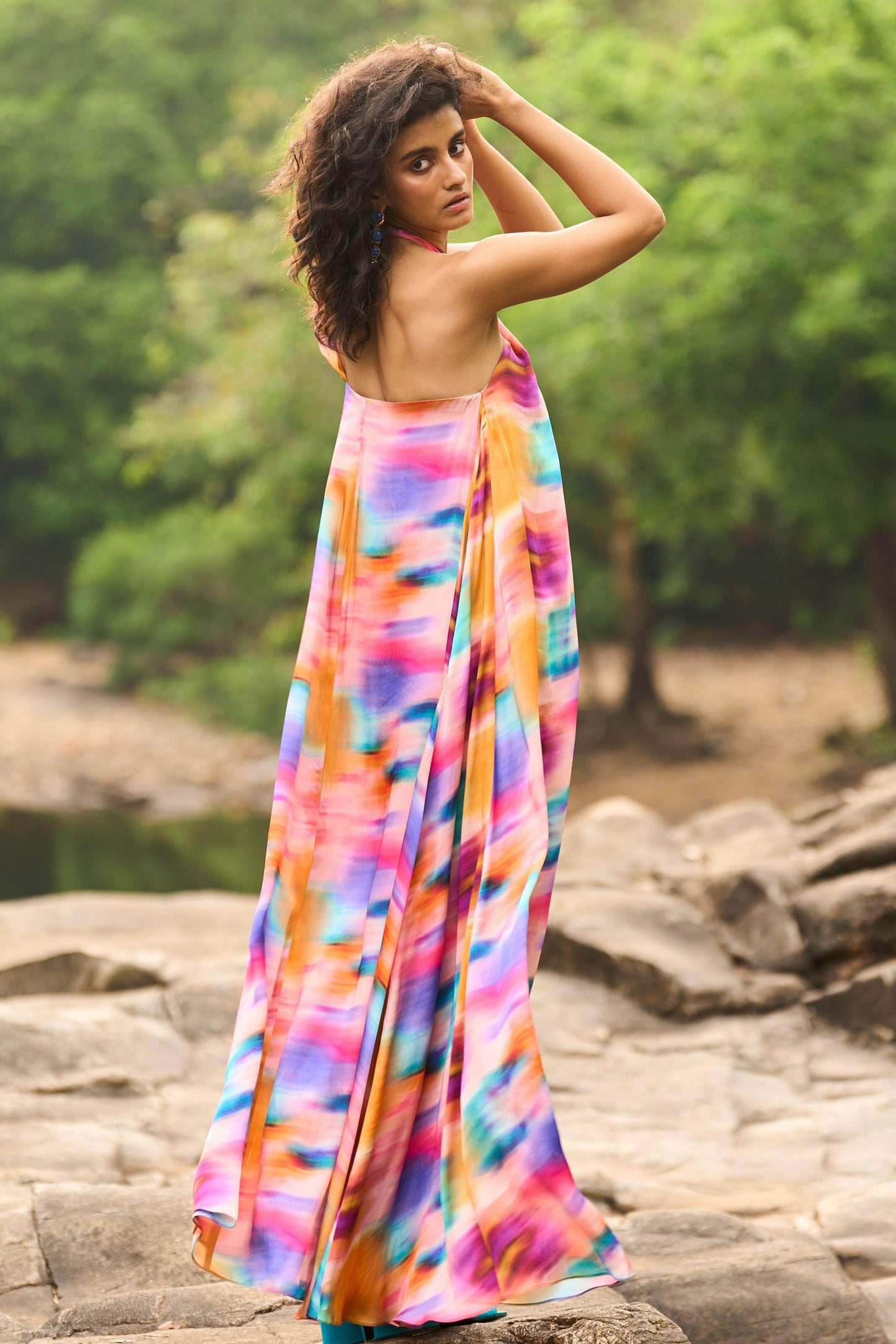 PRINTED HALTER FLARED DRESS - dash and dot