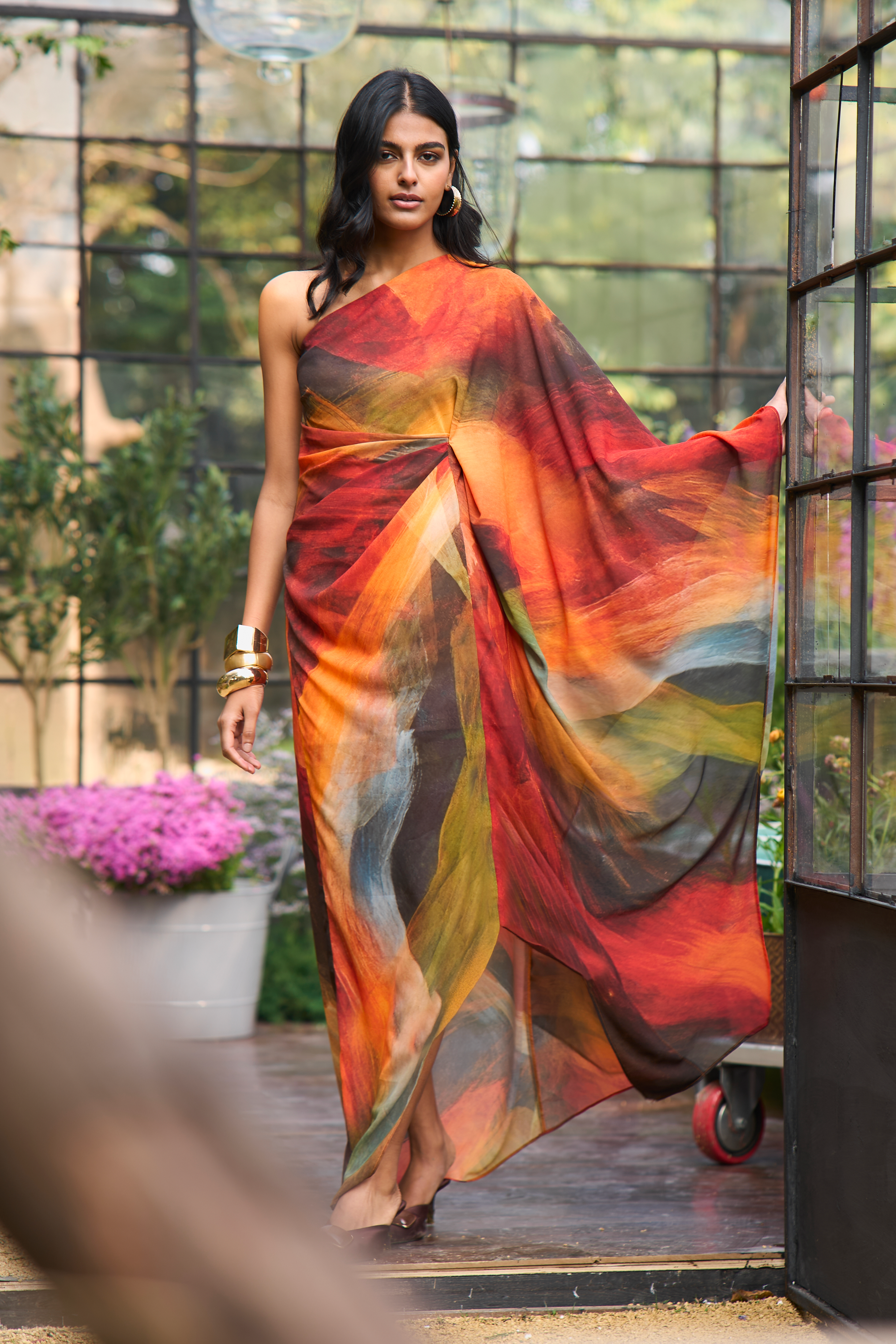 one shoulder abstract dress AX Paris Abstract Pleated One Shoulder Dress - Multi