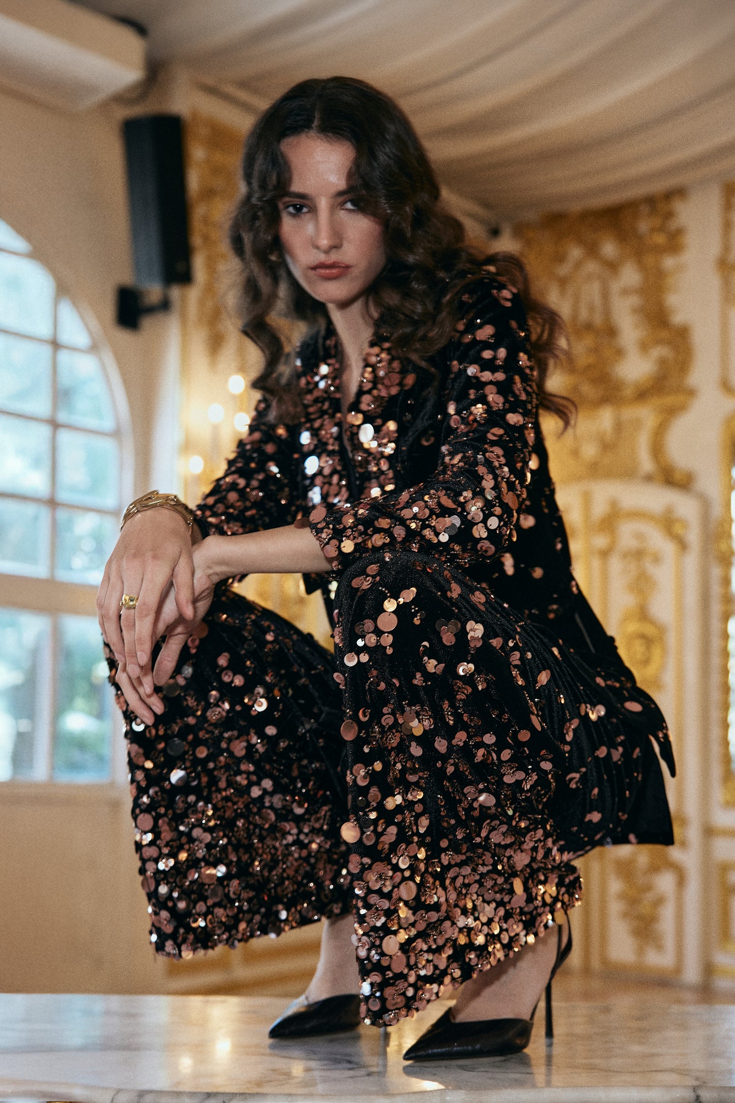 PAILLETTE EMBROIDERED VELVET SUIT