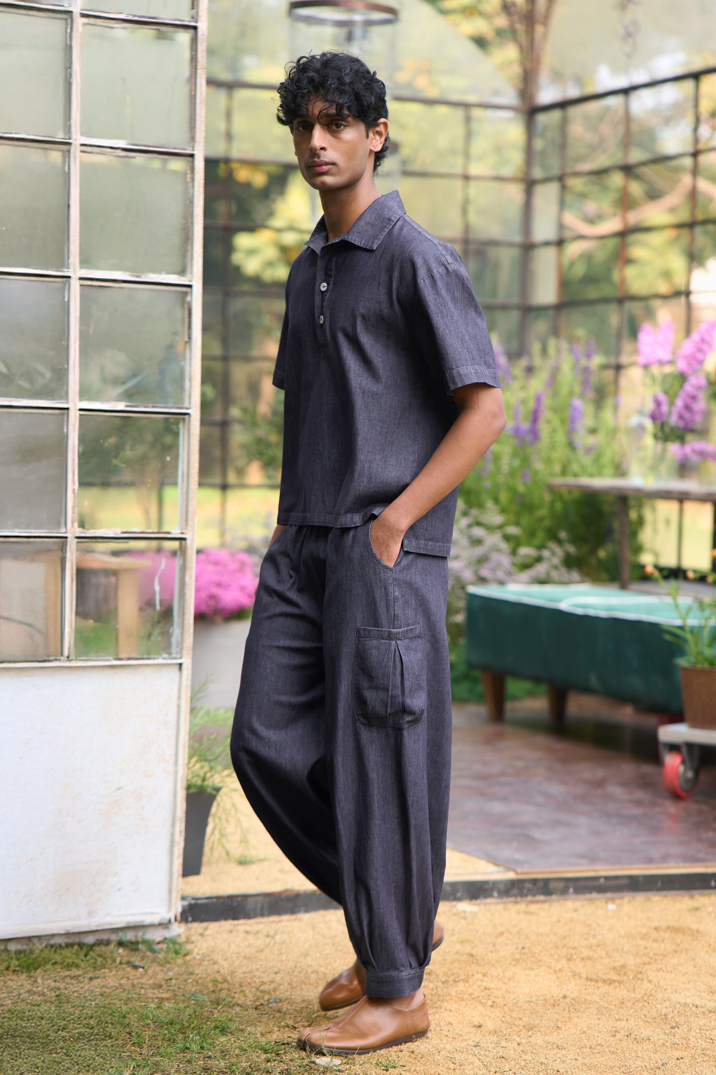 DENIM POPOVER SHIRT & PANT SET