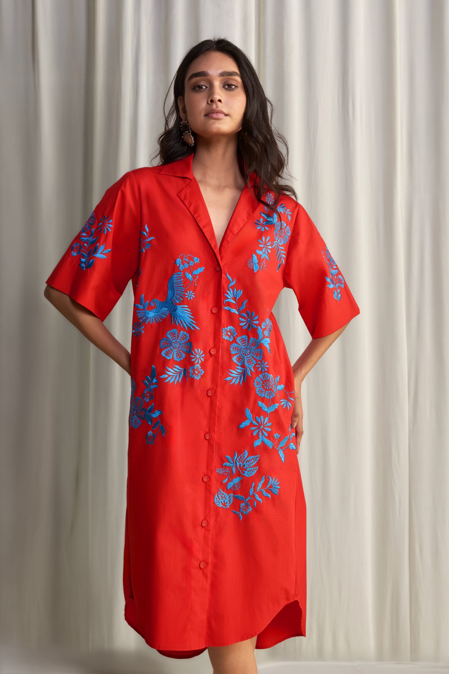 PLACEMENT EMBROIDERED SHIRT DRESS