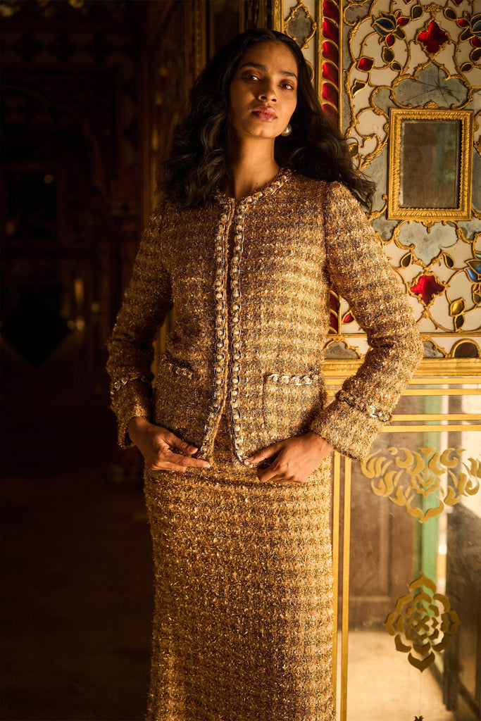 GOLD BOUCLÉ JACKET - dash and dot dash and dot