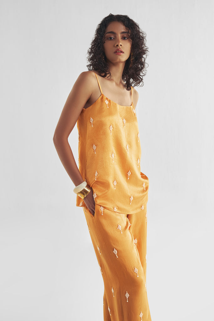 BEAD EMBROIDERED SATIN PANT SET dash and dot