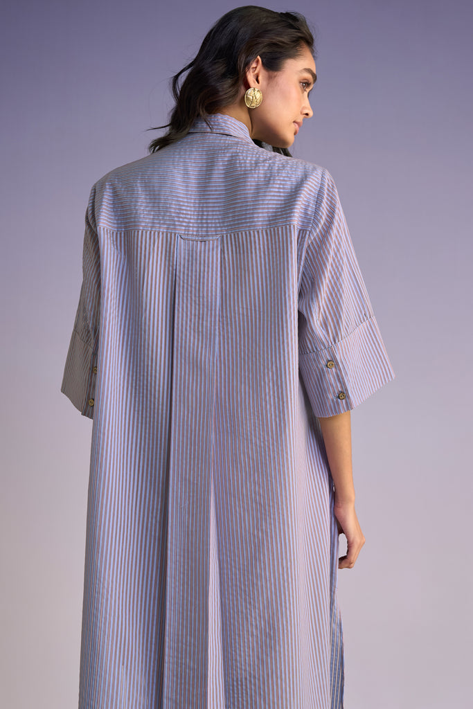 RUFFLED BIB ORGANZA STRIPE SHIRT DRESS dash and dot