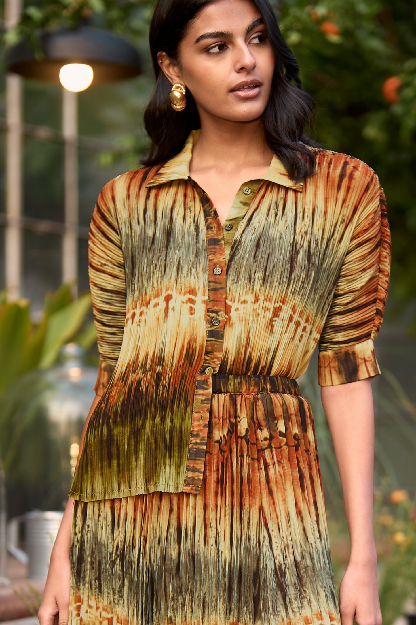 PLEATED TIE DYE SHIRT & SKIRT SET