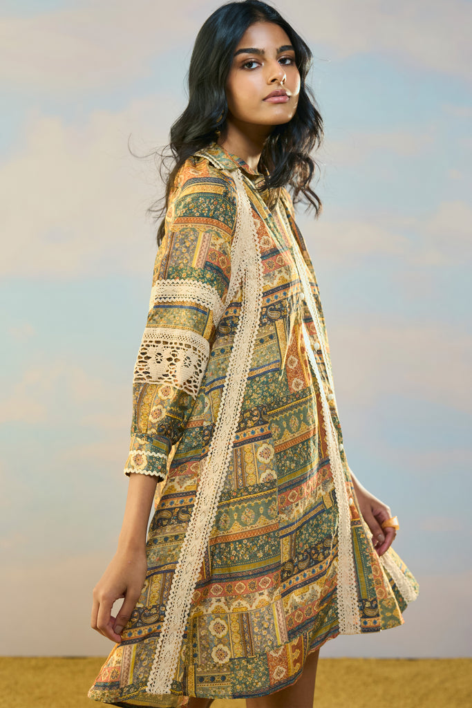 PRINTED LINEN-LACE DRESS dash and dot