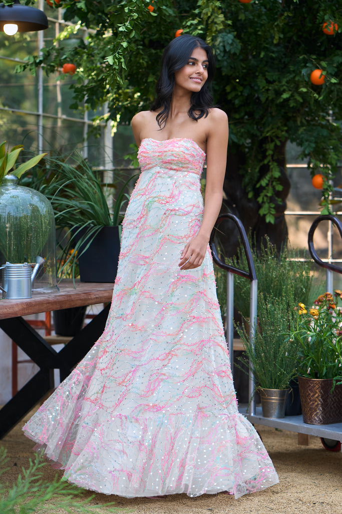 RIBBON & SEQUIN EMBROIDERED MAXI dash and dot