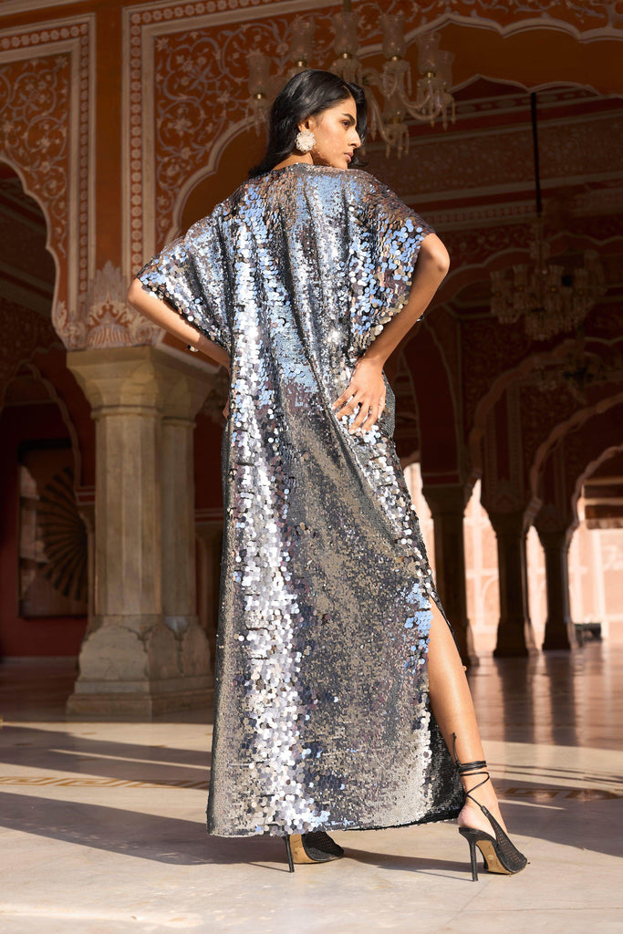 SILVER PAILLETTE KAFTAN DRESS - dash and dot dash and dot