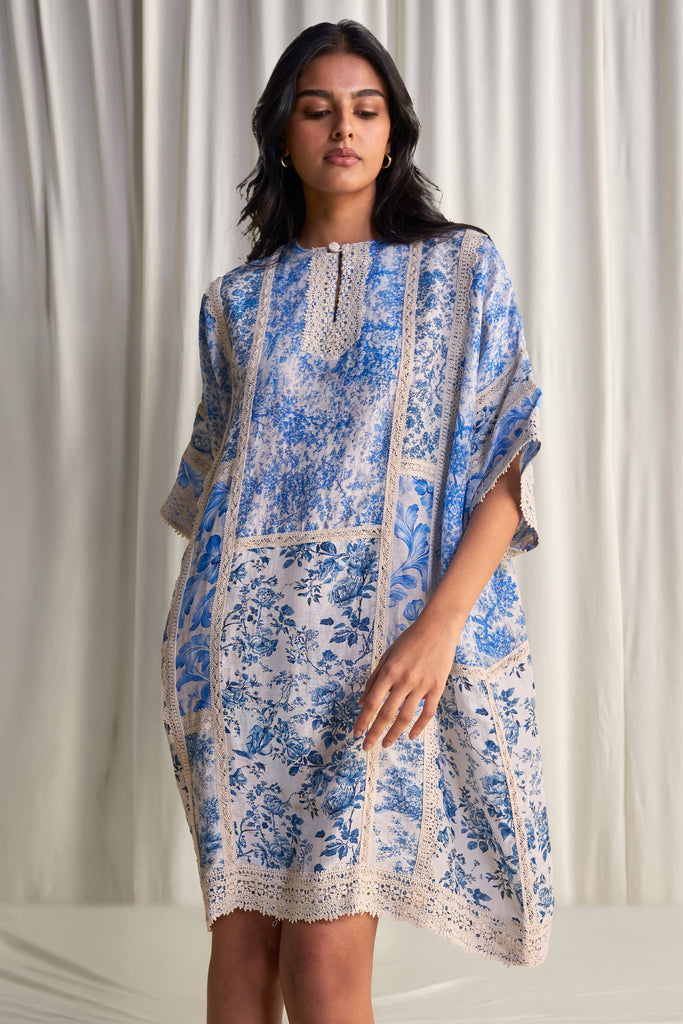 SILK-LINEN PORCELAIN PRINT PATCHWORK DRESS dash and dot