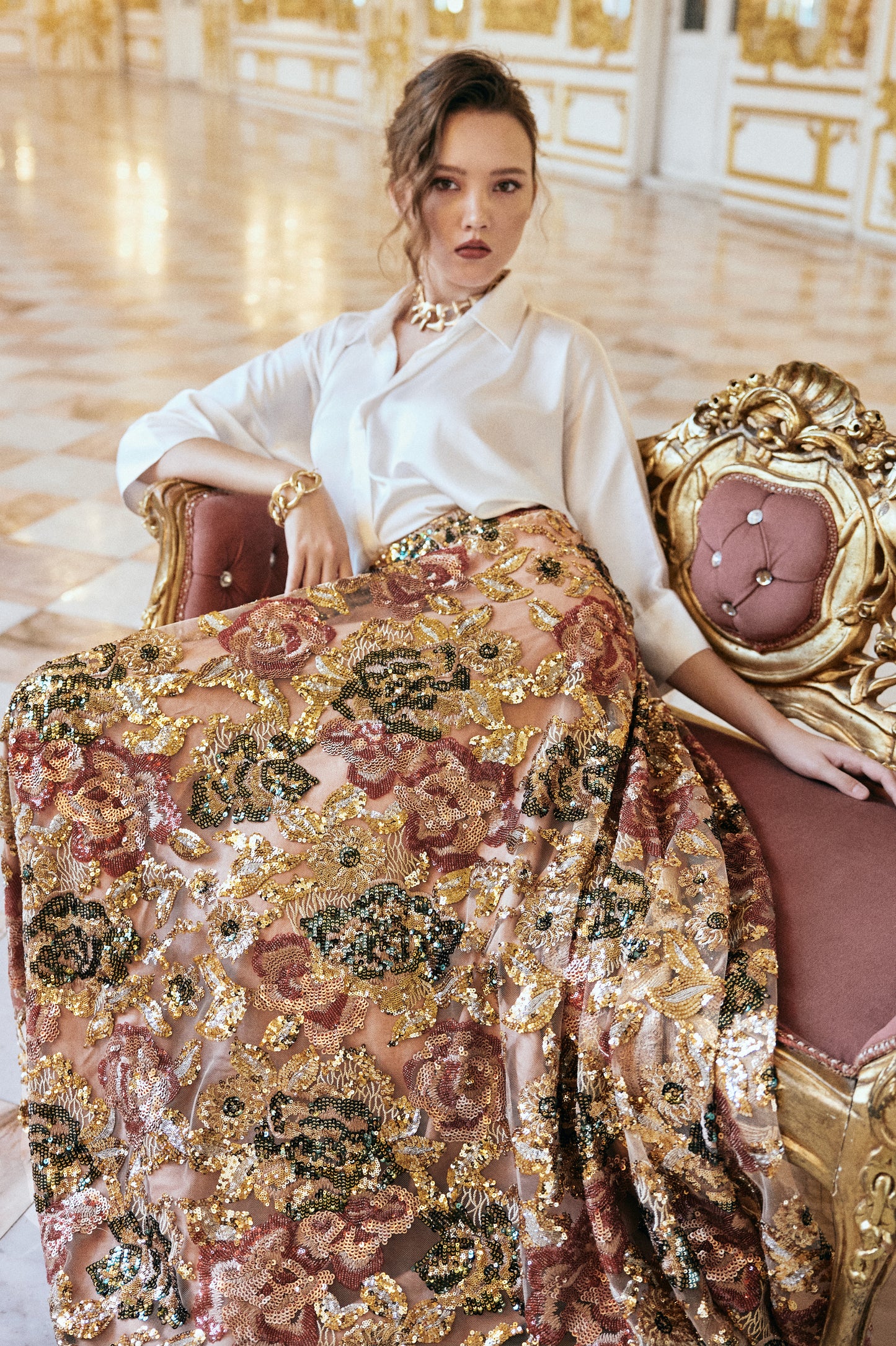 FLORAL SEQUIN MAXI SKIRT