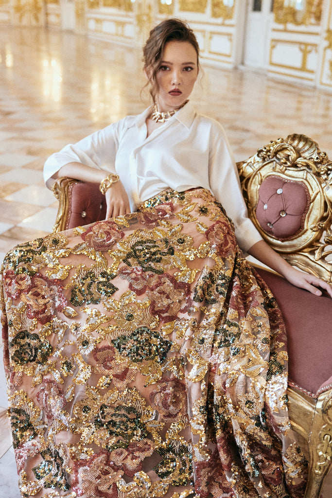 FLORAL SEQUIN MAXI SKIRT dash and dot