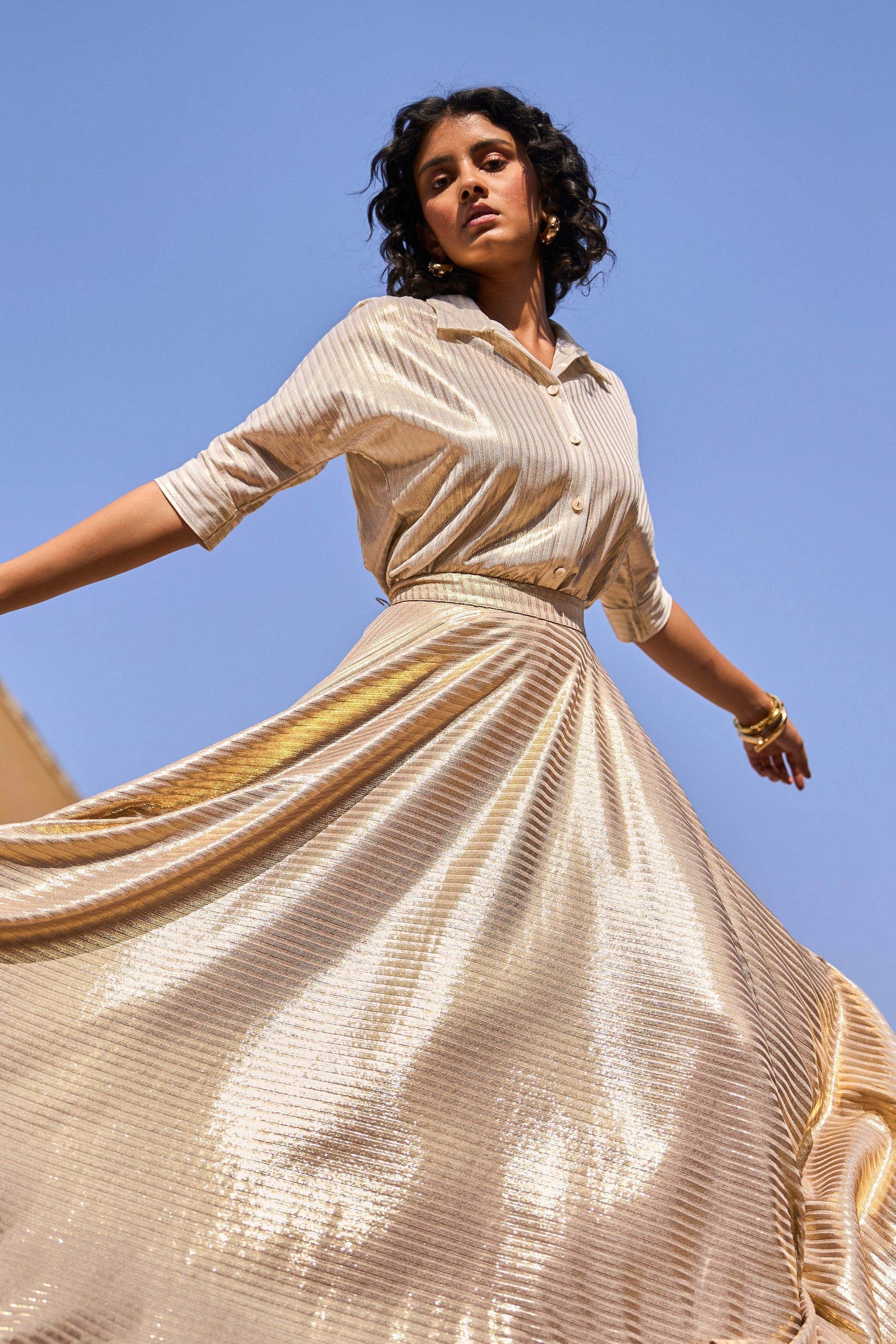 TEXTURED LAMÉ MAXI SKIRT SET - dash and dot