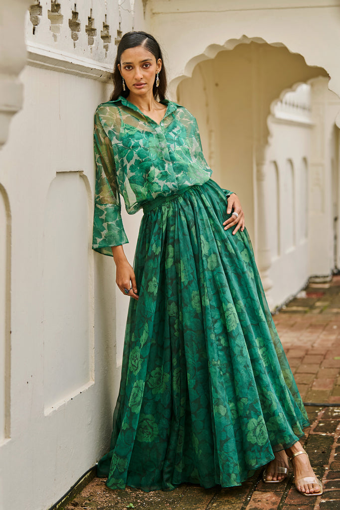 PRINTED ORGANZA MAXI SKIRT dash and dot