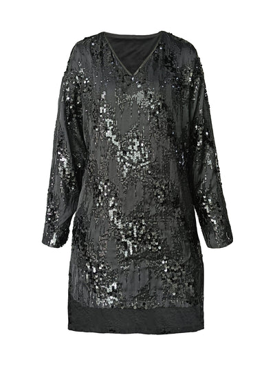 HIGH/LOW SEQUIN SHIRT DRESS - dash and dot