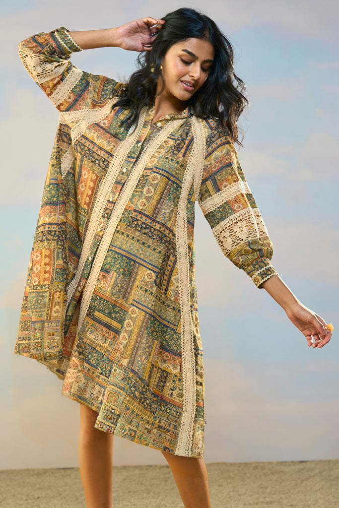 PRINTED LINEN-LACE DRESS dash and dot