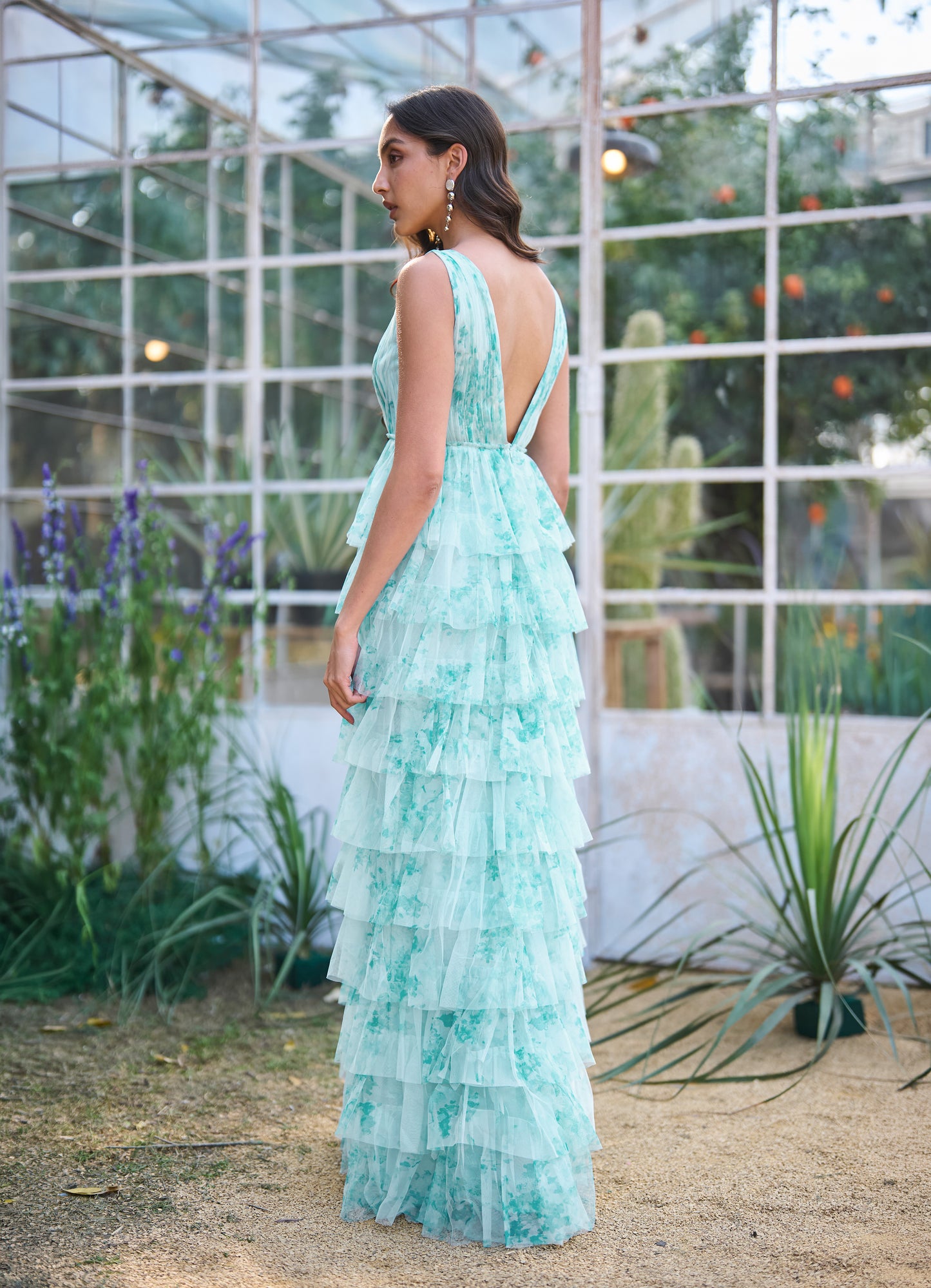CASCADING PRINTED GOWN