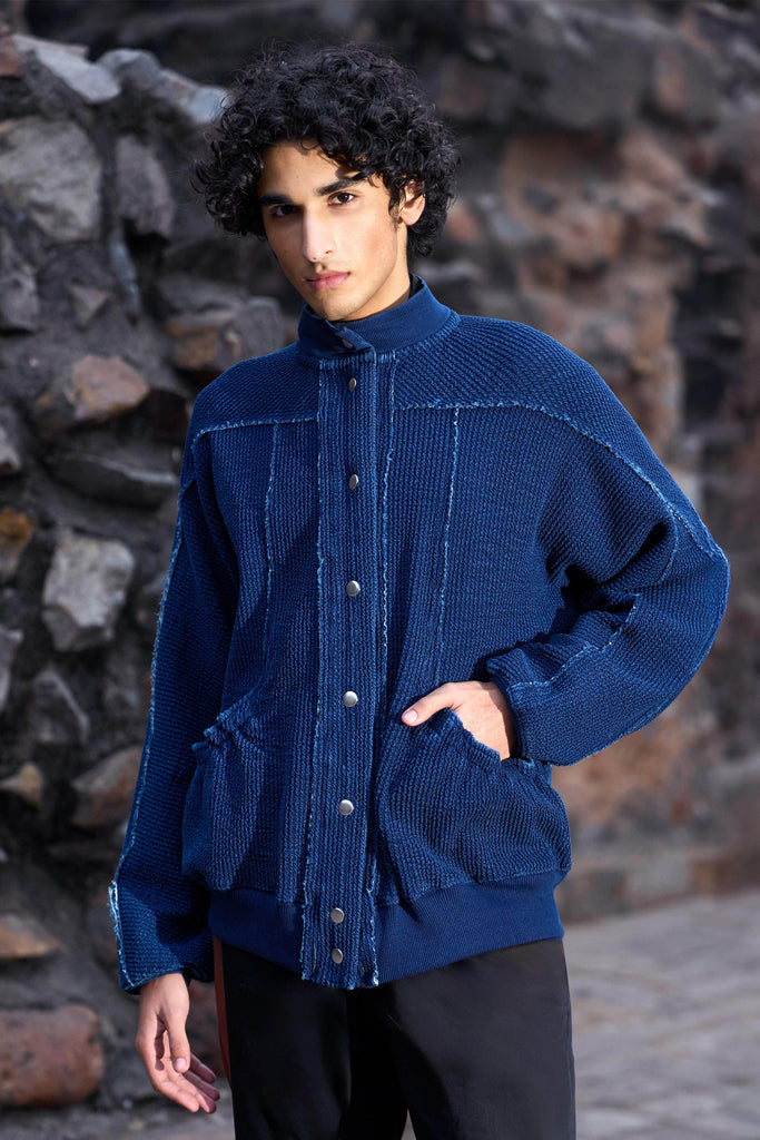 INDIGO KNITTED TEXTURED JACKET - dash and dot dash and dot