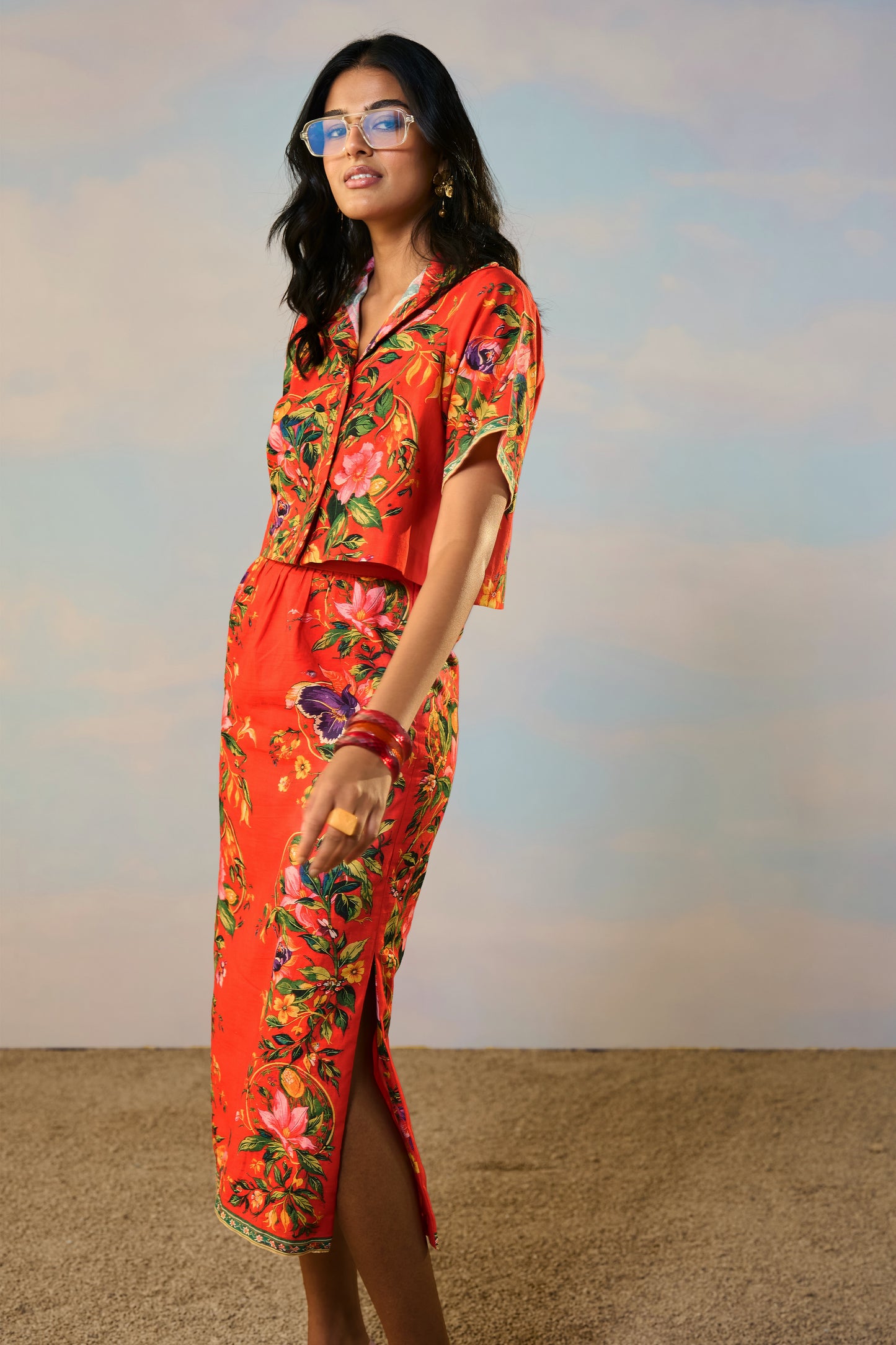 LINEN PLACED FLORAL PRINT SHIRT