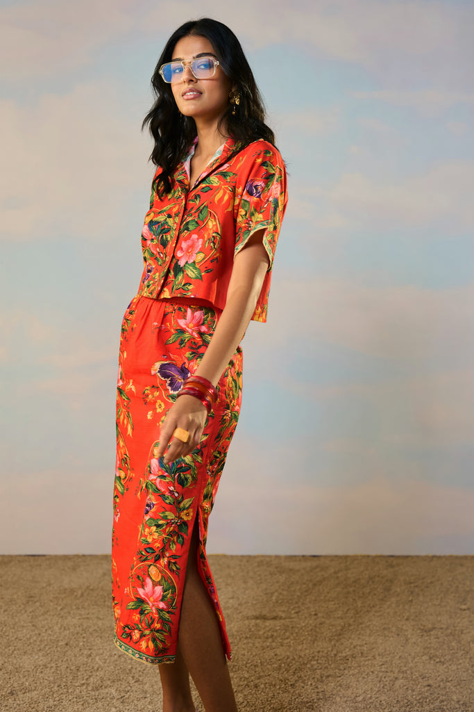 LINEN PLACED FLORAL PRINT SHIRT dash and dot