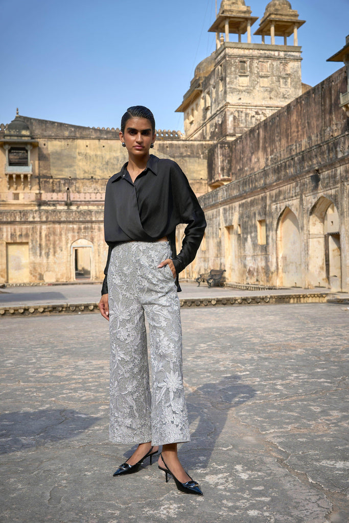 DRAPED SHIRT & METALLIC EMBROIDERED PANT - dash and dot dash and dot