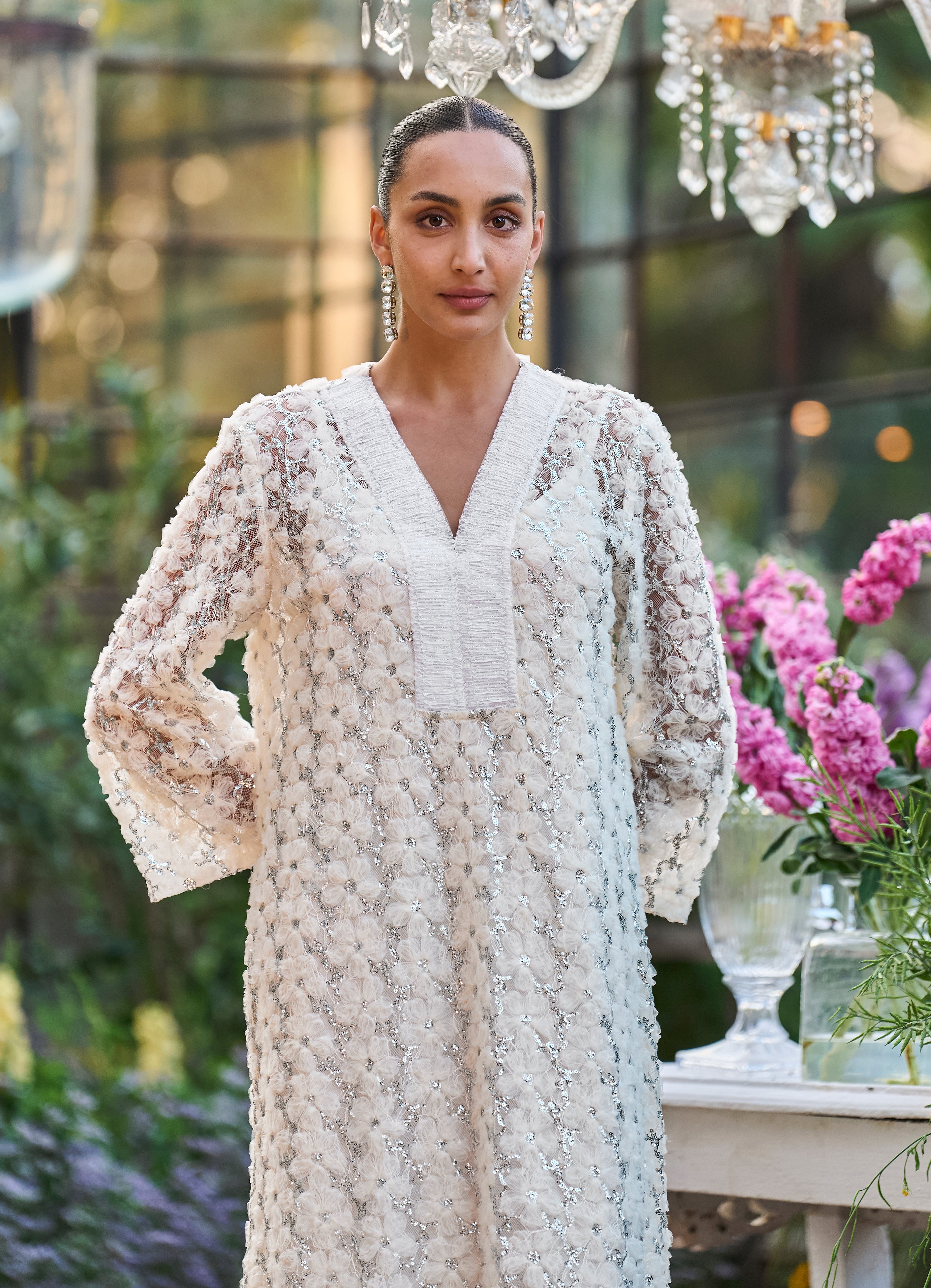 Dash and Dot - FLORAL RIBBON & SEQUIN EMBROIDERED KAFTAN DRESS