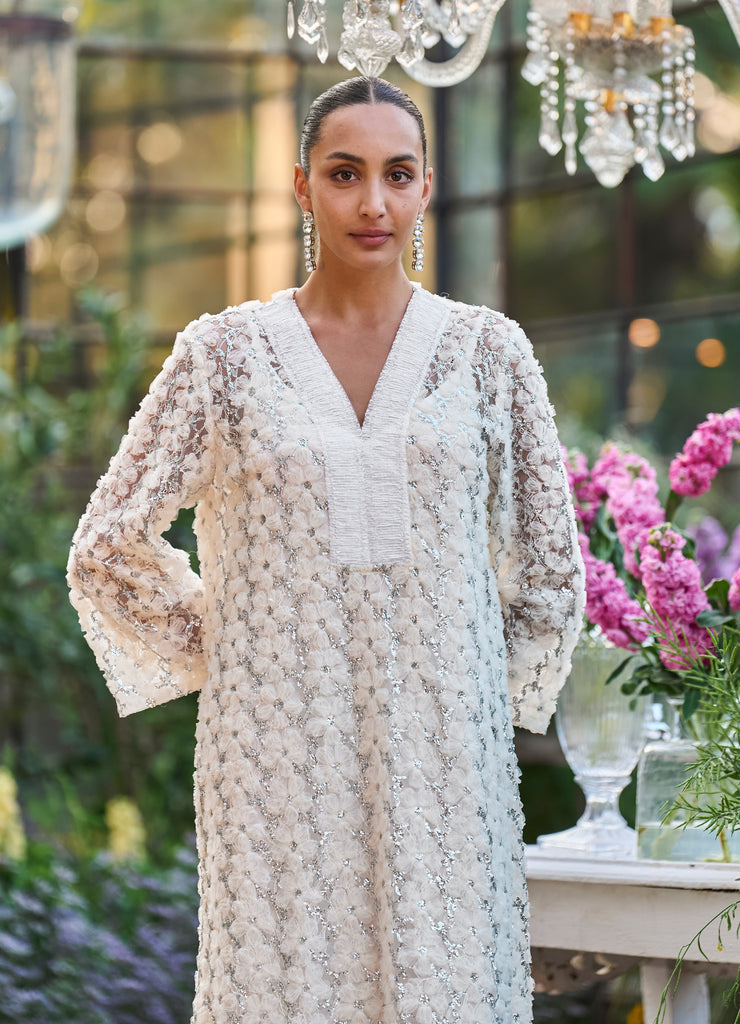 FLORAL RIBBON & SEQUIN EMBROIDERED KAFTAN DRESS dash and dot