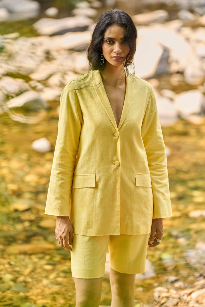 YELLOW LINEN BLAZER - dash and dot dash and dot