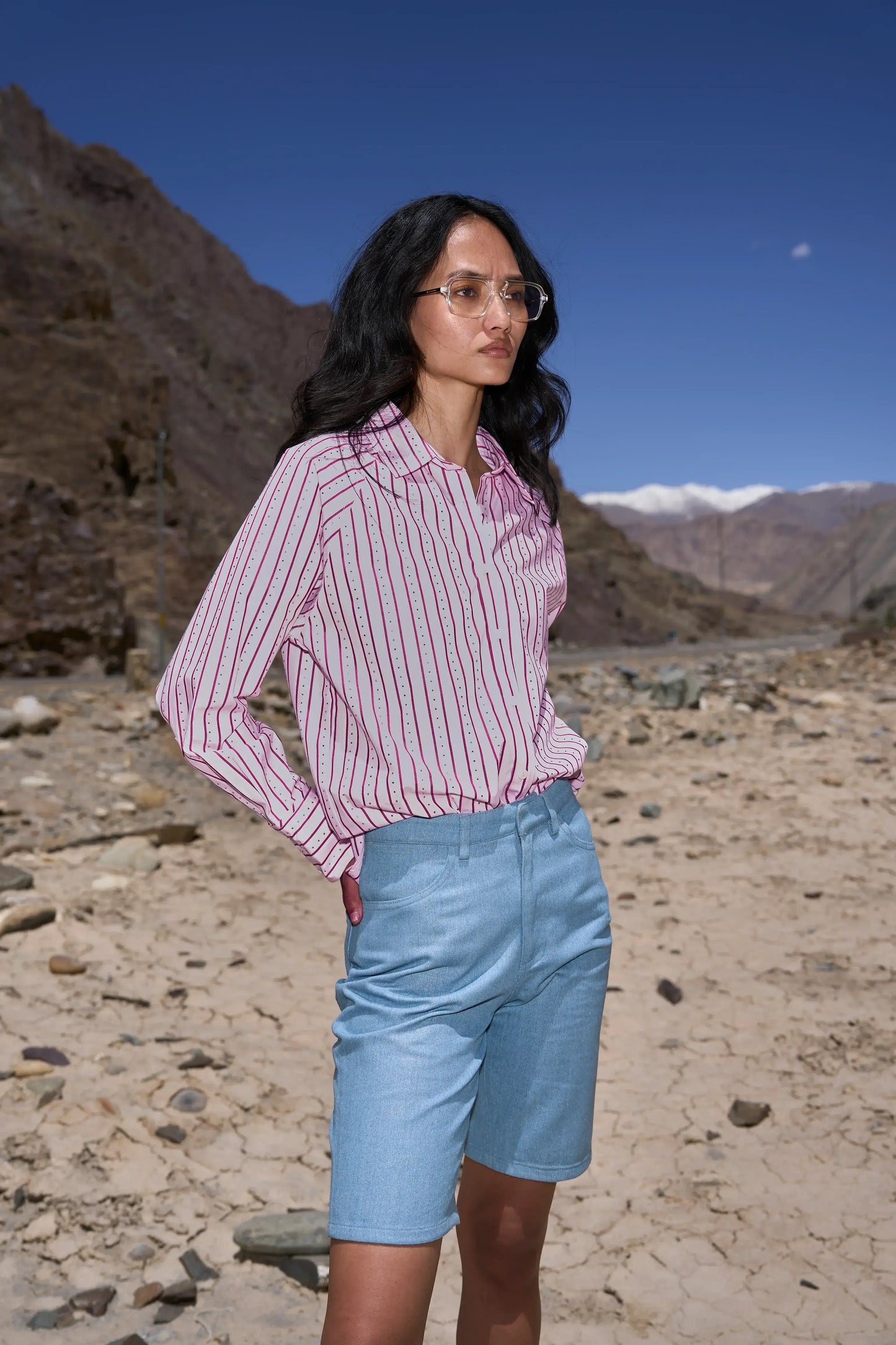 SHIMMER DENIM SHORTS