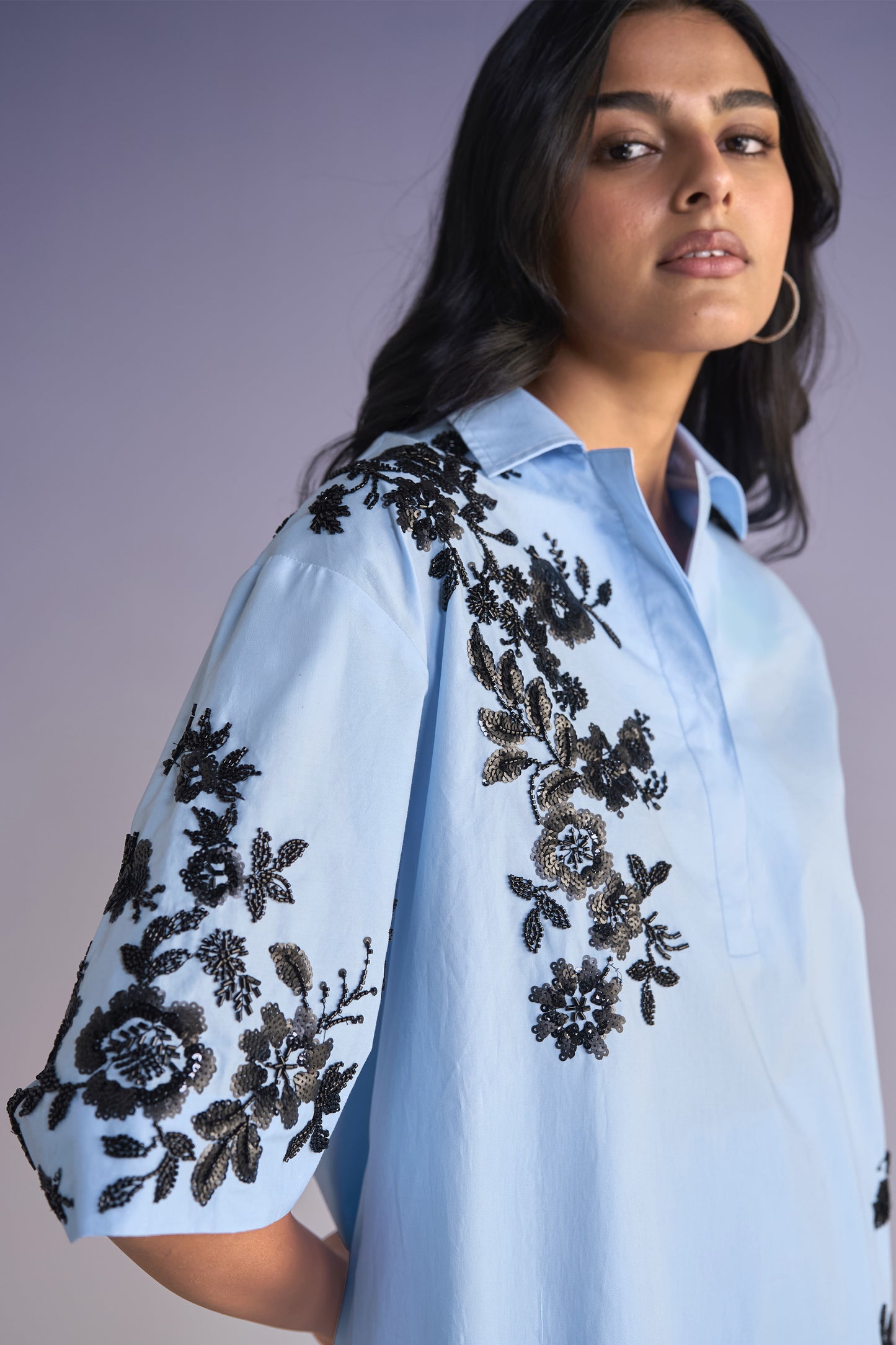 FLORAL BEAD EMBROIDERED SHIRT