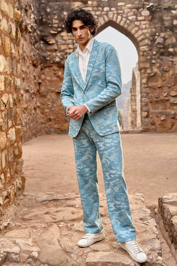 INDIGO JACQUARD SUIT - dash and dot dash and dot