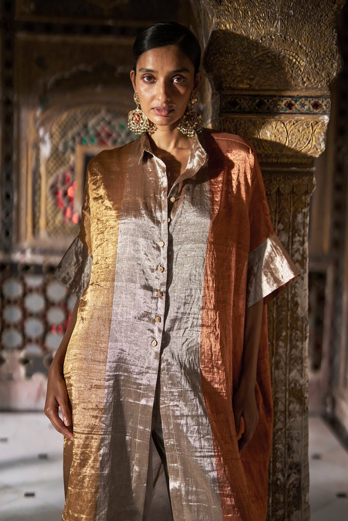 BENARES TISSUE STRIPED LONGLINE TOP dash and dot