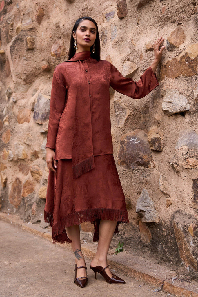 FRINGE SCARF NECK SHIRT - dash and dot dash and dot