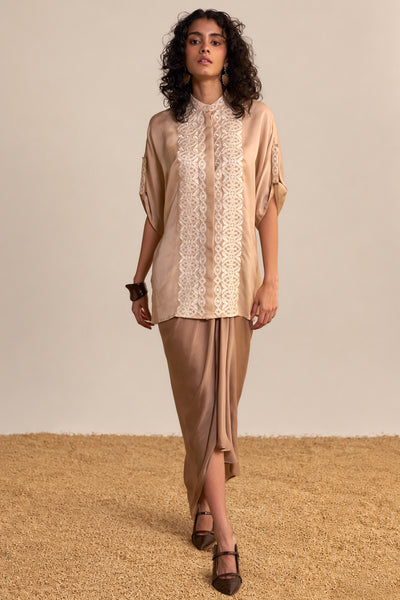 DORI EMBROIDERED BOXY TOP & DRAPED SKIRT SET