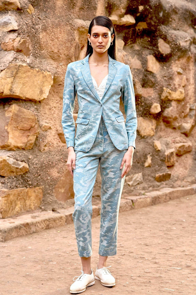 INDIGO JACQUARD SUIT - dash and dot dash and dot