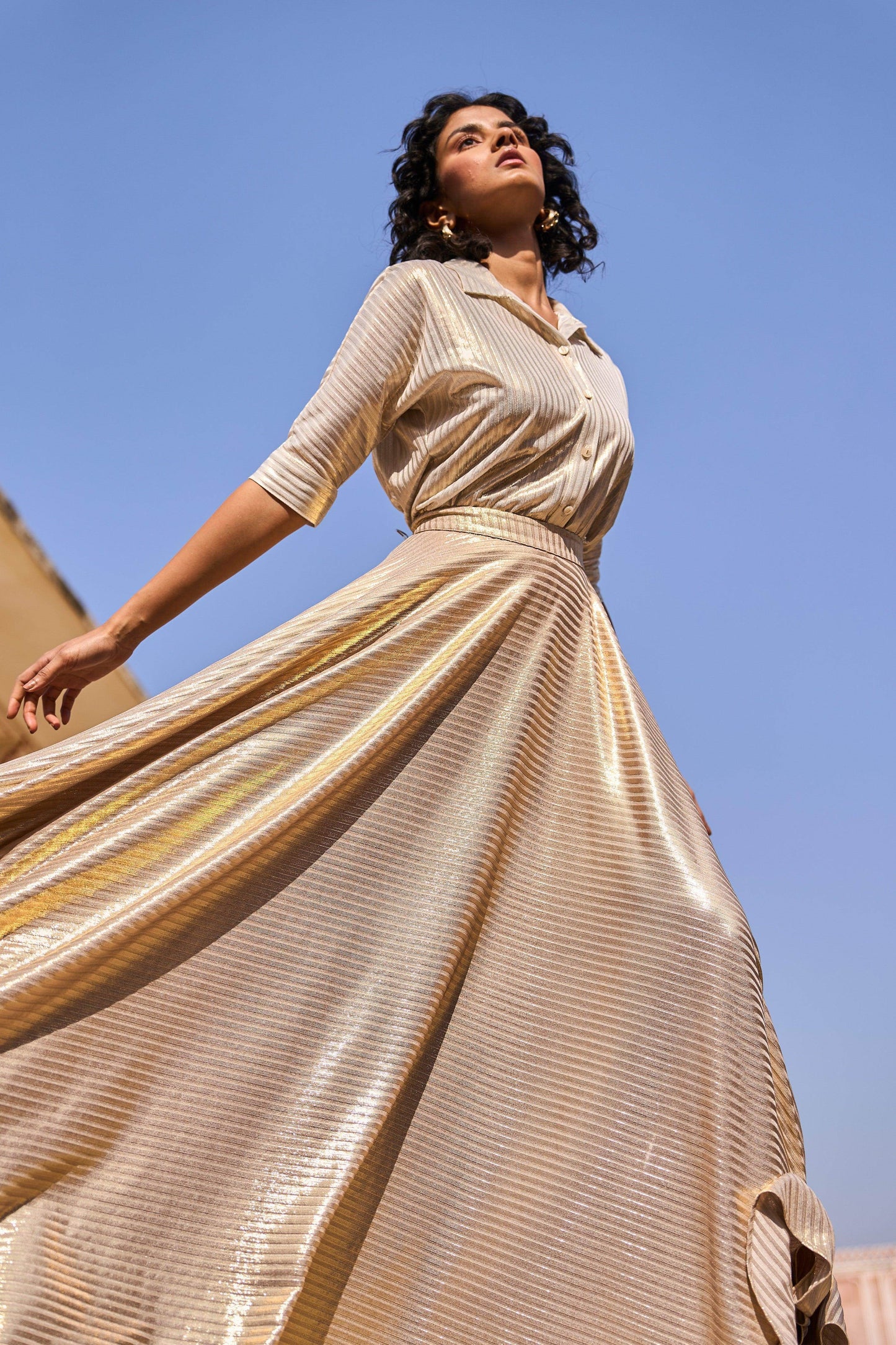 TEXTURED LAMÉ MAXI SKIRT SET - dash and dot