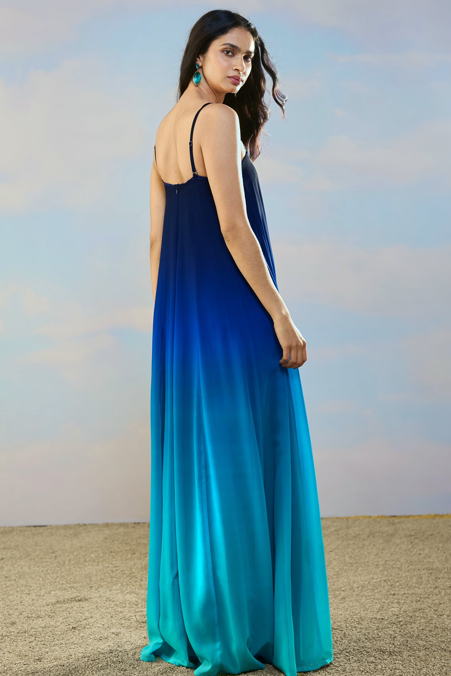 OFF-SHOULDER FLARED OMBRÉ GOWN
