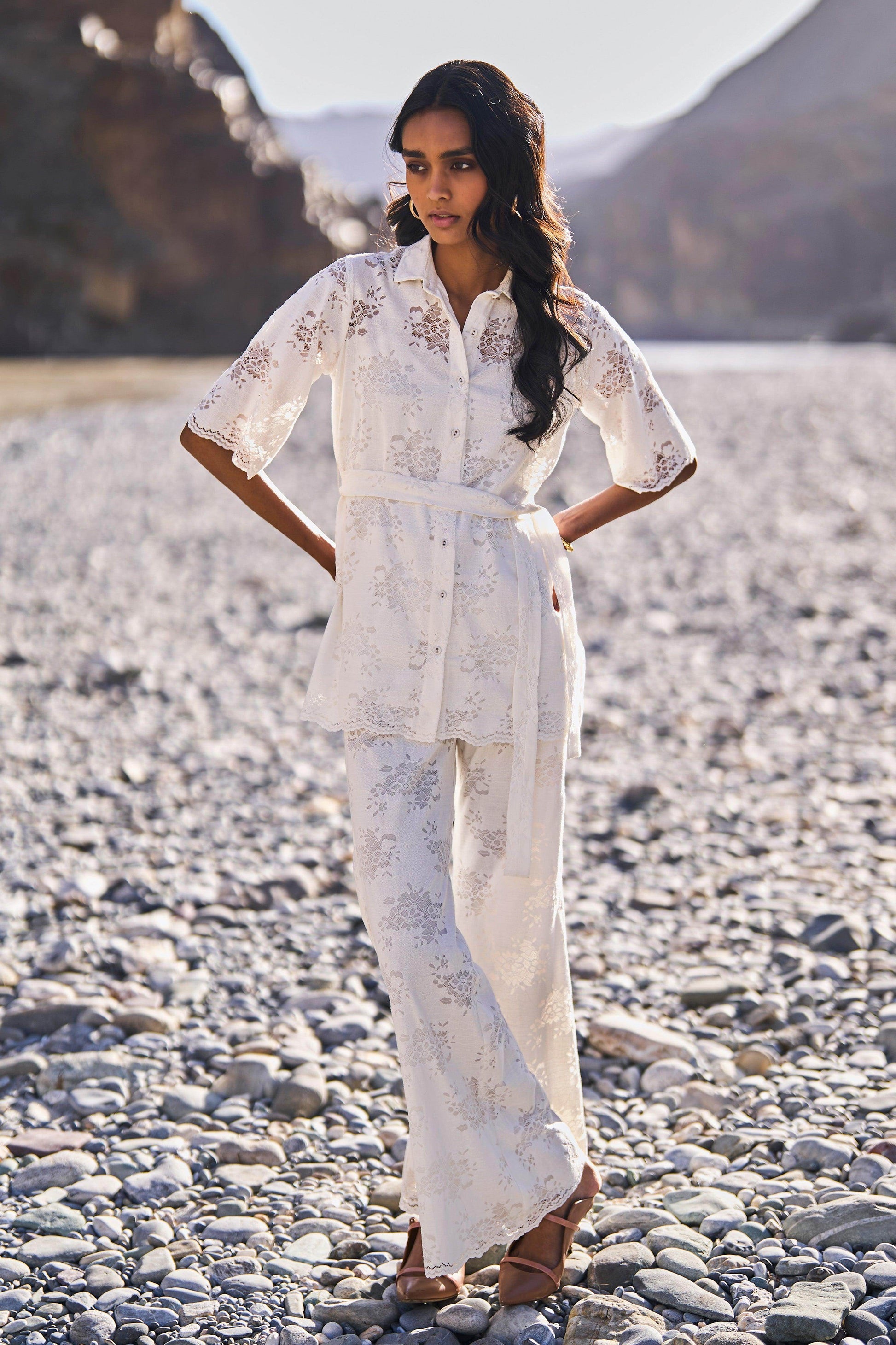 FLORAL LACE FLARED PANT - dash and dot