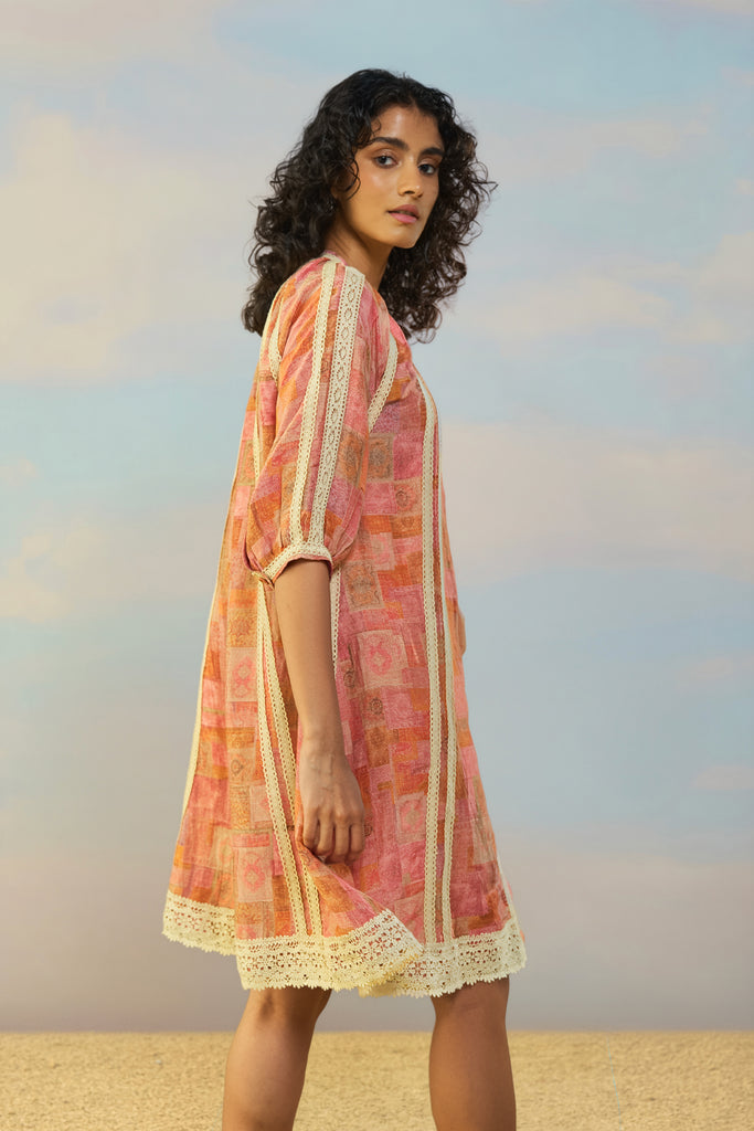 PRINTED LINEN-LACE DRESS dash and dot