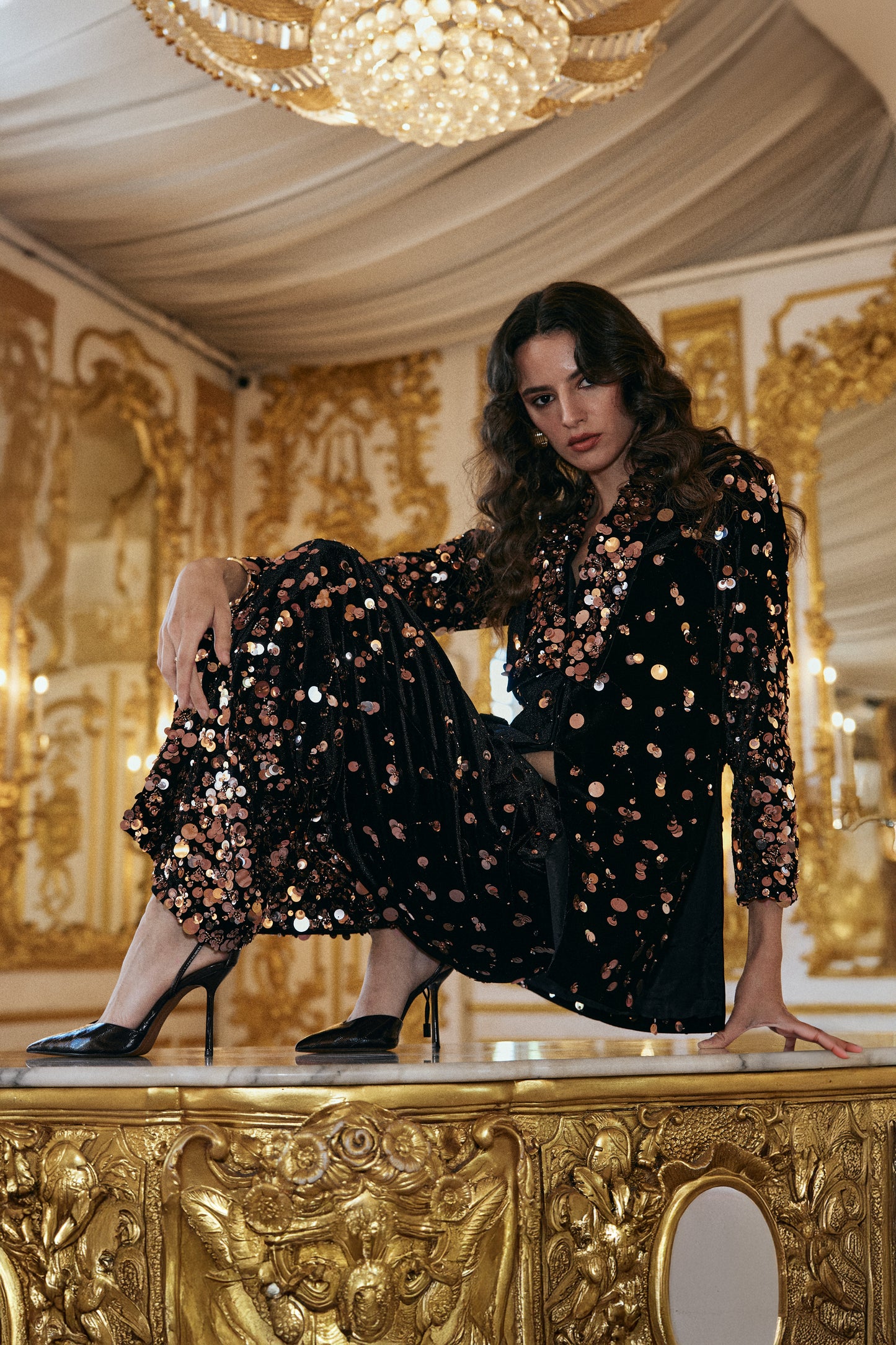 PAILLETTE EMBROIDERED VELVET SUIT