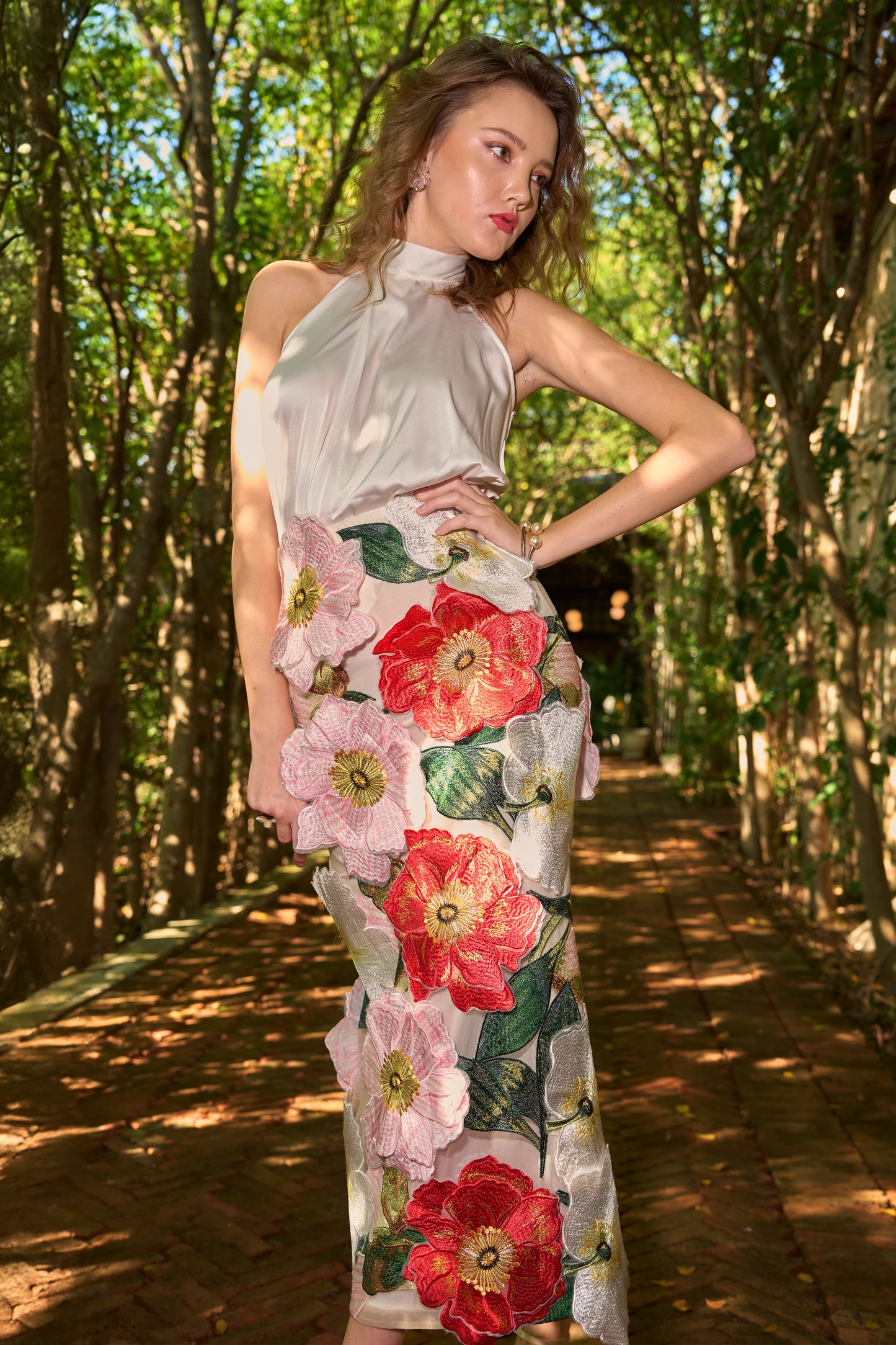 IVORY SATIN HALTER SHIRT