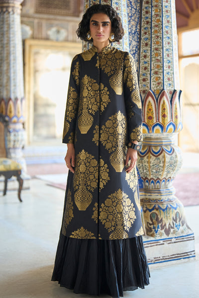 BENARES SILK BROCADE JACKET & CRUSHED CRINKLE MAXI SKIRT